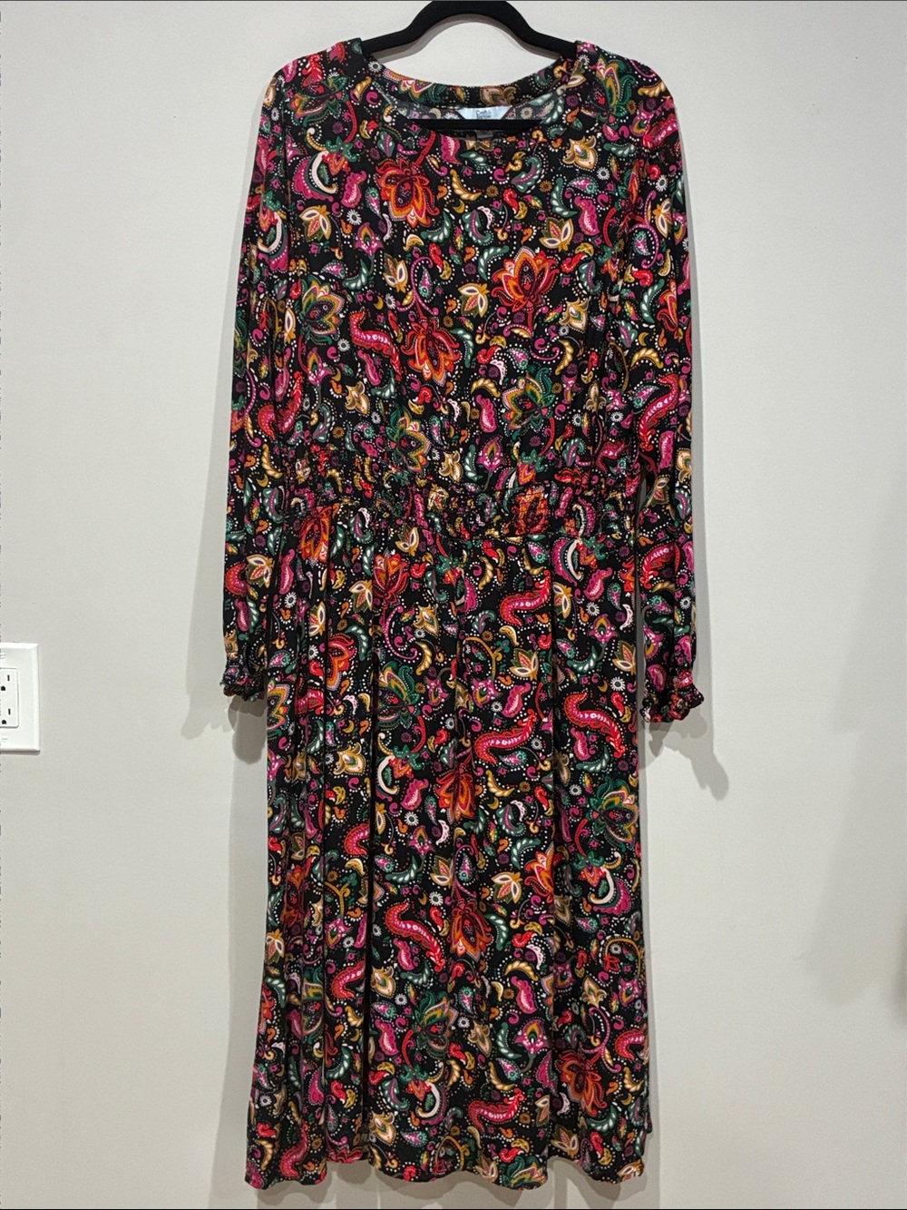 Croft & Barrow Paisley Long Sleeve Midi Dress - Black with Multi Color